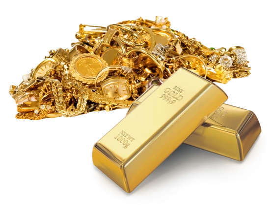 Lingot d’or et bijoux en or illustrant la valeur de l’or lors du rachat de bijoux à Montréal.